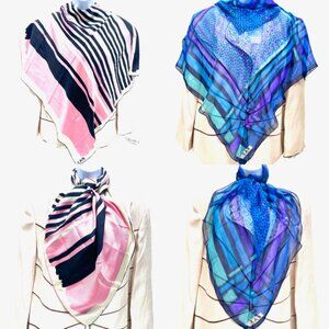 (2) Vintage P..A.S. 100% silk Scarf 30x30" pink black blue green stripe (17)